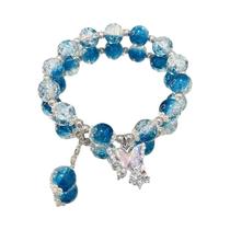 Pulseira elegante de flor de fênix rosa com pingente de borboleta de arco para mulheres