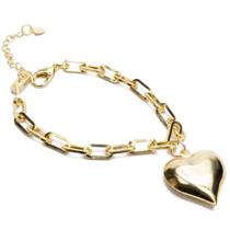 Pulseira Elo Cadeado banhado a ouro 18k + ping. coração