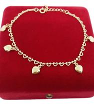 Pulseira Elo Corações 3mm Idêntica A Ouro Banhada a Ouro Pulseira Elo Corações 3mm Idêntica A Ouro Banhada a Ouro