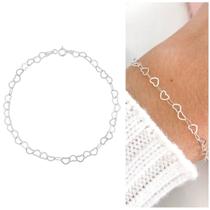 Pulseira Elo de Coração Prata 925 Legitima Delicada Feminina