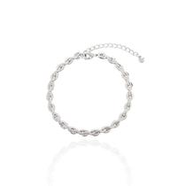 Pulseira Elo Intercalado Achatado Banho Ródio Branco