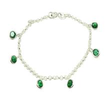 Pulseira Elo Pedra Verde Infantil 15 Cm Prata Legitima 925 Pulseira Elo Pedra Verde Infantil 15 Cm Prata Legitima 925