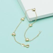 Pulseira Elo Português 18cm Pingentes Corações Ouro 18k 750
