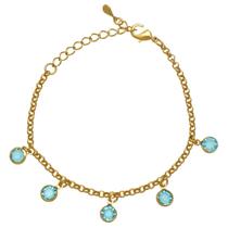 Pulseira Elo Português com Pingentes Coloridos Folheado em Ouro 18K Softjoias Pulseira Elo Português com Pingentes Coloridos Folheado em Ouro 18K Softjoias