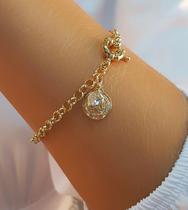 Pulseira Elo Português com São Bento e Ponto de Luz Banhado a Ouro Pulseira Elo Português com São Bento e Ponto de Luz Banhado a Ouro