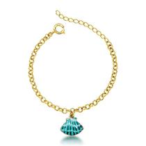 Pulseira elo portugues p e pingente concha verde Pulseira elo portugues p e pingente concha verde