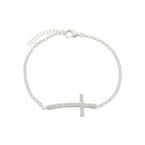 Pulseira Elo Português Prata 925 Cruz Cravejada Feminina Pulseira Elo Português Prata 925 Cruz Cravejada Feminina