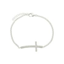 Pulseira Elo Português Prata 925 Cruz Cravejada Feminina Pulseira Elo Português Prata 925 Cruz Cravejada Feminina