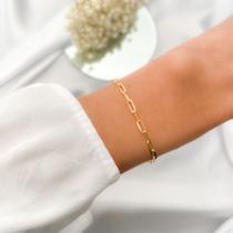 Pulseira Elo Retangular Fina Banhada a Ouro 18K