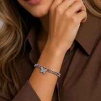 Pulseira Elos Borboleta Cravejada a Ouro Banhada a Prata 925