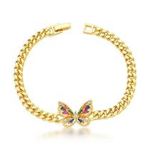 Pulseira elos com passante borboelta e cristais coloridos