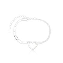 Pulseira Elos, Coração e fio duplo Prata 925