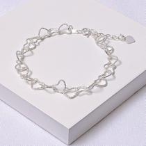 Pulseira Elos Corações Diamantados Folheada Prata
