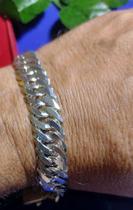 Pulseira Elos Duplo Corrente Para Homem Prata 925 Peso 320 Gramas 22 Cm 14 mm