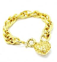 Pulseira Elos Duplos Coração Rendado Banho Ouro 18k 1800B