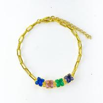 Pulseira Elos e Riviera colorida Banhada a Ouro 18k Pulseira Elos e Riviera colorida Banhada a Ouro 18k