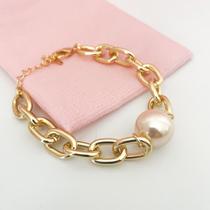 Pulseira Elos Grandes e Perola 16mm Banhada a Ouro 18k Pulseira Elos Grandes e Perola 16mm Banhada a Ouro 18k