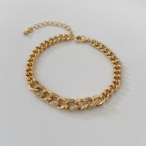 Pulseira elos grumet meio microcravejado - Banhado em ouro 18k Pulseira elos grumet meio microcravejado - Banhado em ouro 18k