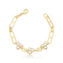 Pulseira Elos Lisos com Zirconias Banhado a Ouro 21cm Pulseira Elos Lisos com Zirconias Banhado a Ouro 21cm