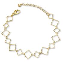 Pulseira Elos Losangos Vazados Banhada a Ouro 18K Semijoia Pulseira Elos Losangos Vazados Banhada a Ouro 18K Semijoia