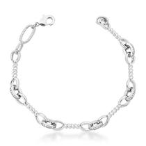 Pulseira Elos Ovais e Trançados Zirconias Banhado a Ródio Pulseira Elos Ovais e Trançados Zirconias Banhado a Ródio