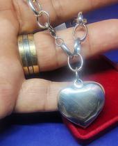 Pulseira Elos Português Com Coração Prata 925 Peso 19 Gramas Pulseira 20 cm x 2 mm Coração 30 mm Pulseira Elos Português Com Coração Prata 925 Peso 19 Gramas Pulseira 20 cm x 2 mm Coração 30 mm