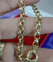 Pulseira Elos Português Ouro 18 Kilastes 6.20 Gramas 20 Cm 5 mm Oca Fecho Boia 13 mm Grande