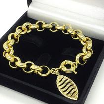 Pulseira Elos Portugueses 11mm Navete Banho De Ouro 18k 1797D
