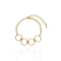 Pulseira Elos Redondos e Círculos Diamantados Banho Ouro 18K