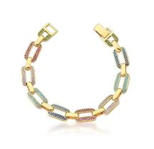 Pulseira Elos Retangulares com Cravação Colorida Banhada a Ouro - 18 cm Pulseira Elos Retangulares com Cravação Colorida Banhada a Ouro - 18 cm