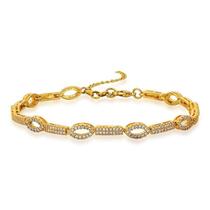 Pulseira elos vazados e retangulos cravejados