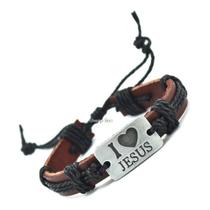 Pulseira Em Couro I Love Jesus - Bracelete Cristão Católico