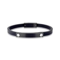 Pulseira em couro legitimo com placa em aço
