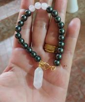 Pulseira em Hematita e Quartzo Rosa