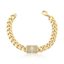 Pulseira em Malha Gourmet com Pingente Retangular Banhada a Ouro - 19 cm + 5 cm Extensor