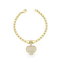Pulseira em Malha Palmeirinha com Pingente de Coração Banhada a Ouro - 19 cm Pulseira em Malha Palmeirinha com Pingente de Coração Banhada a Ouro - 19 cm