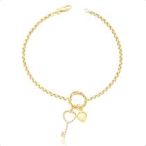 Pulseira Em Ouro 18k Berloques Chave E Coração Pulseira Em Ouro 18k Berloques Chave E Coração