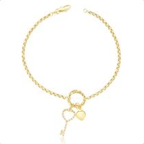 Pulseira Em Ouro 18k Berloques Chave E Coração Pulseira Em Ouro 18k Berloques Chave E Coração