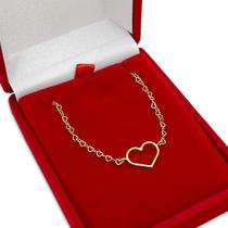 Pulseira Em Ouro 18k Corações com Berloque Pingente Coração Feminina Bracelete