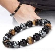 Pulseira em pedras olho de tigre onix e hematita 8mm Pulseira em pedras olho de tigre onix e hematita 8mm