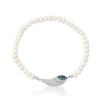 Pulseira em Pérolas de Água Doce com Asa Cravejada Banhada a Ródio - 18 cm Pulseira em Pérolas de Água Doce com Asa Cravejada Banhada a Ródio - 18 cm