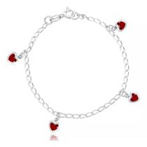 Pulseira em Prata 925 com Pingentes de Coração Pulseira em Prata 925 com Pingentes de Coração
