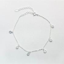 Pulseira em prata 925 lisa lap 6 pontos de luz pendurados 3mm - inspiração pandora