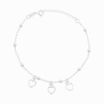 Pulseira em Prata 925 Três Corações e Bolas - PL18130
