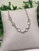 Pulseira em prata, correntinha com pedras transparentes formato de gotas