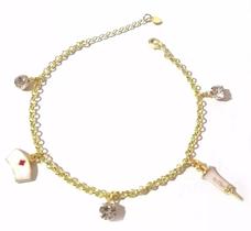 Pulseira Enfermeira Enfermagem Seringa Chapéu Folheado 18k Pulseira Enfermeira Enfermagem Seringa Chapéu Folheado 18k