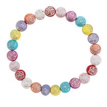 Pulseira Erê Coloridas Rosas em Relevo Prateadas 10 mm