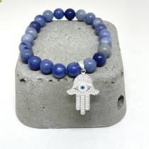 Pulseira esfera 8 mm quartzo azul com pingente prata