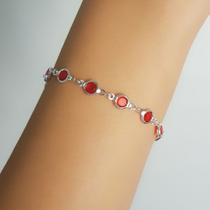 Pulseira Esfera Cristal Rubi Banhado a Prata Pulseira Esfera Cristal Rubi Banhado a Prata