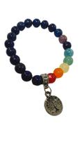 Pulseira Esferas De 8 Mm Pedra Lápis Lazuli Com Chakras-Zp7